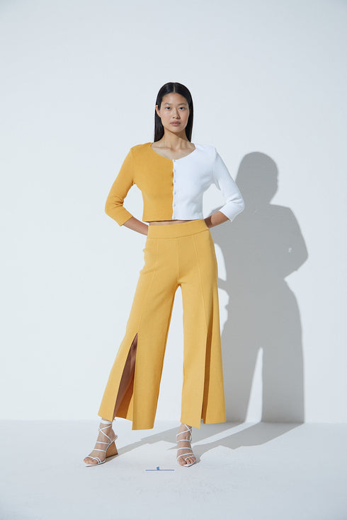 Casaqueto Bicolor Em Tricot Amarelo